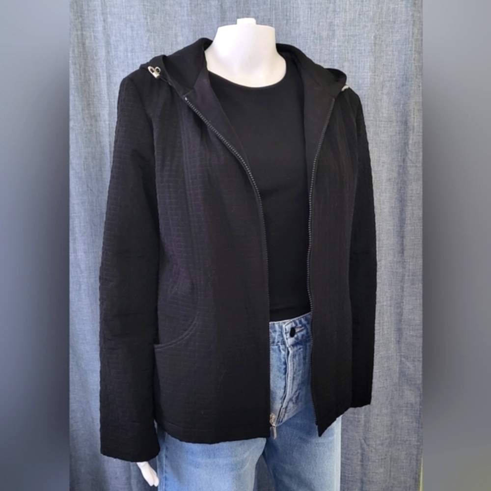 ESPRIT Quilted Jacket with Hood Full Zip Black Size Small